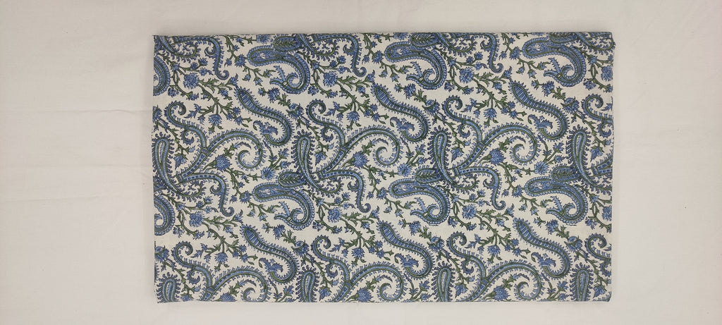 Hand Block Print Cotton Fabric: Mughal Paisley Floral, Indian Sewing Fabric