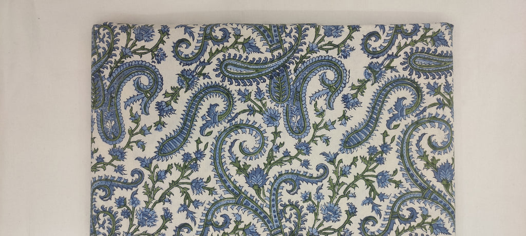 Hand Block Print Cotton Fabric: Mughal Paisley Floral, Indian Sewing Fabric