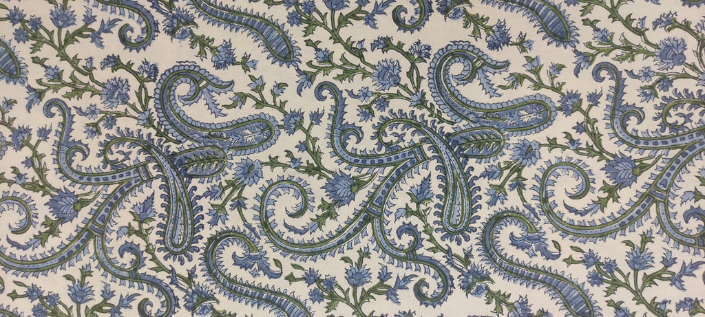 Hand Block Print Cotton Fabric: Mughal Paisley Floral, Indian Sewing Fabric