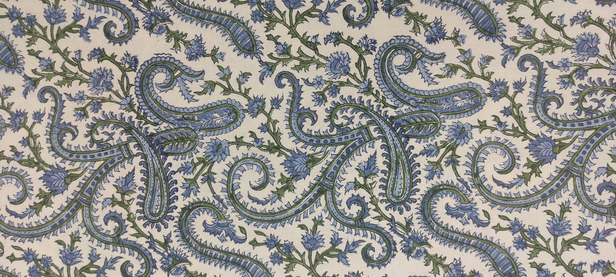 Hand Block Print Cotton Fabric: Mughal Paisley Floral, Indian Sewing Fabric