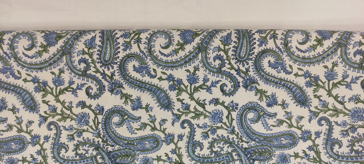 Hand Block Print Cotton Fabric: Mughal Paisley Floral, Indian Sewing Fabric