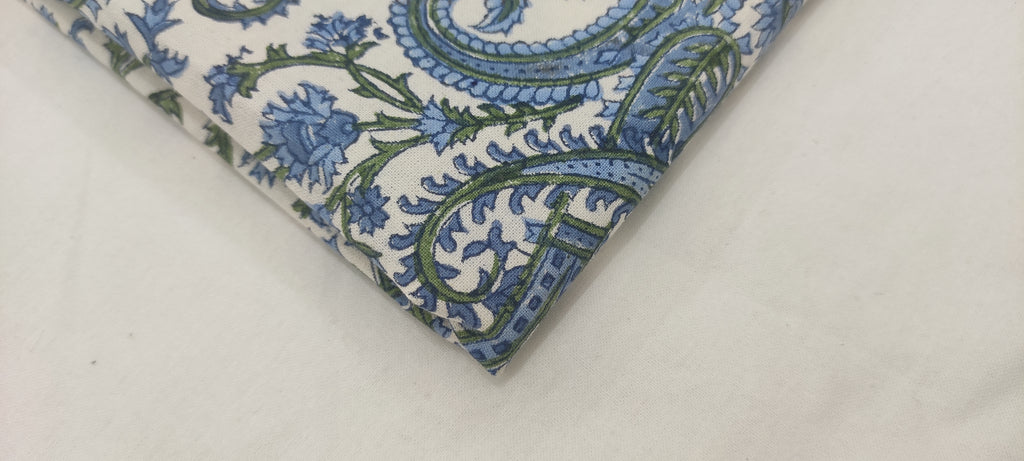 Hand Block Print Cotton Fabric: Mughal Paisley Floral, Indian Sewing Fabric