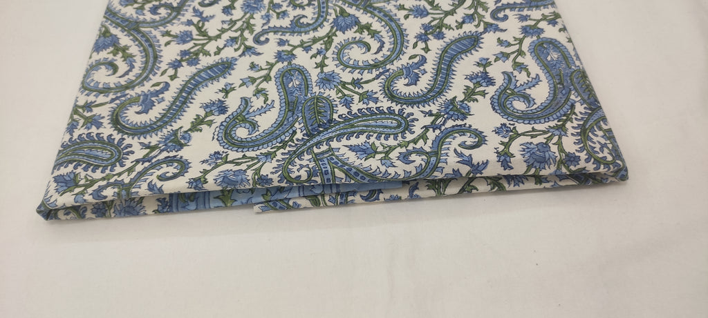 Hand Block Print Cotton Fabric: Mughal Paisley Floral, Indian Sewing Fabric