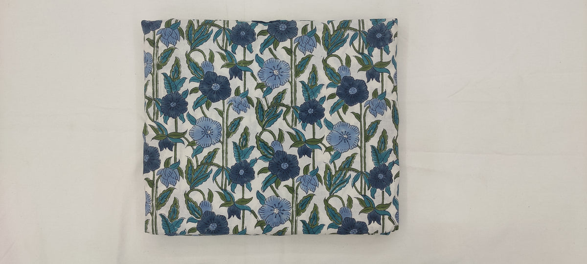 Indian Cotton Fabric: Floral Wood Block Print, Summer Dress Sewing Fabric