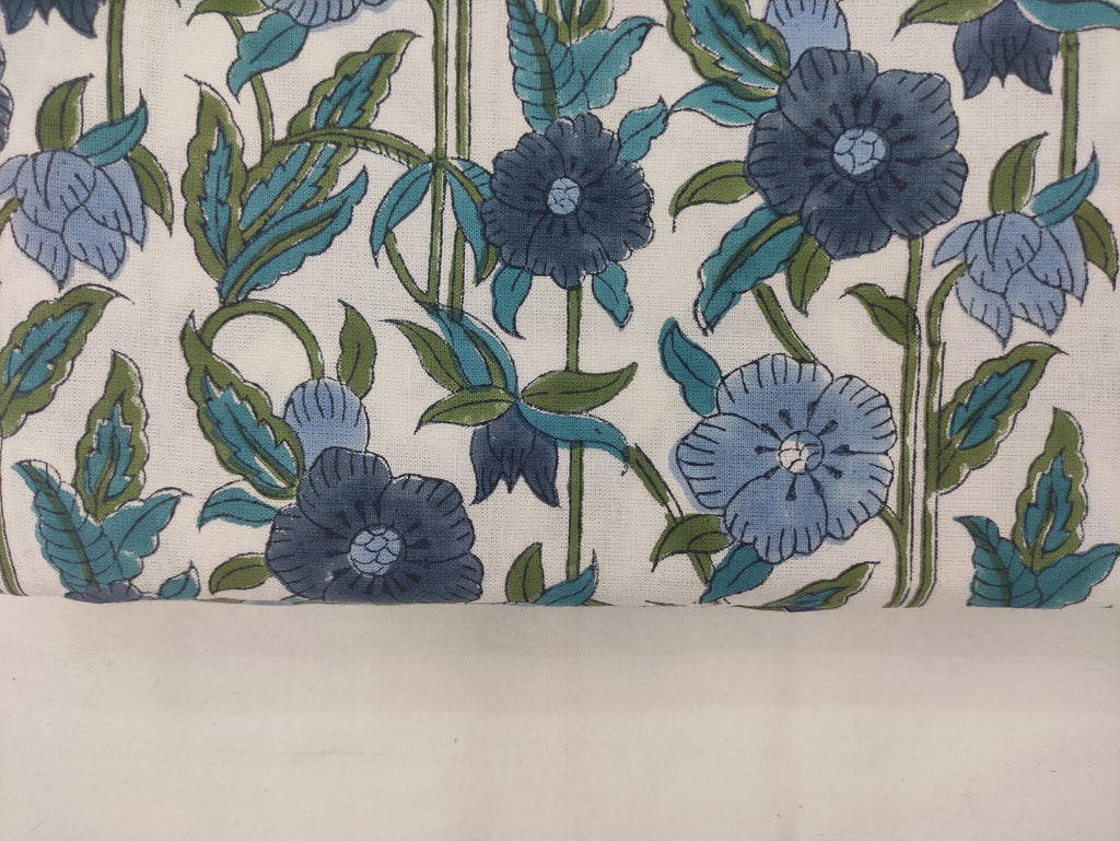 Indian Cotton Fabric: Floral Wood Block Print, Summer Dress Sewing Fabric