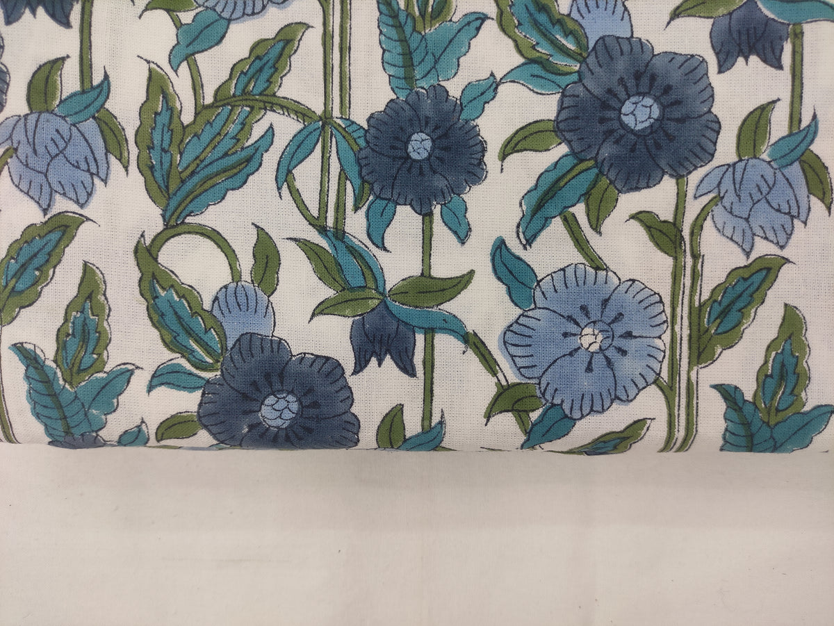 Indian Cotton Fabric: Floral Wood Block Print, Summer Dress Sewing Fabric