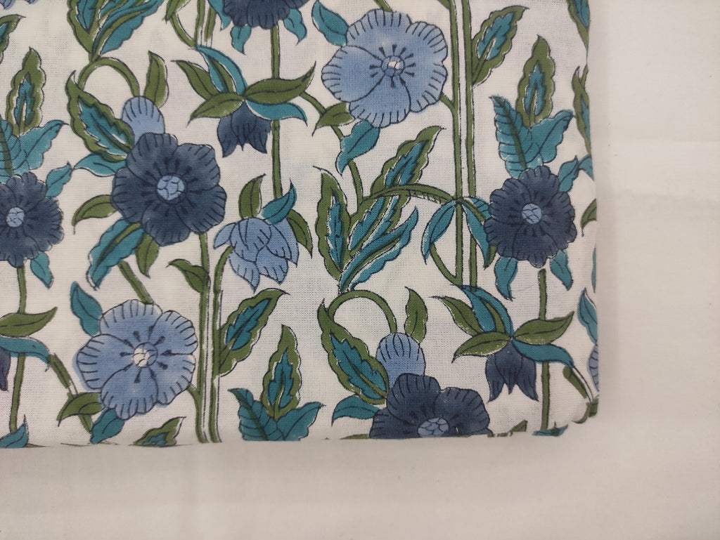 Indian Cotton Fabric: Floral Wood Block Print, Summer Dress Sewing Fabric