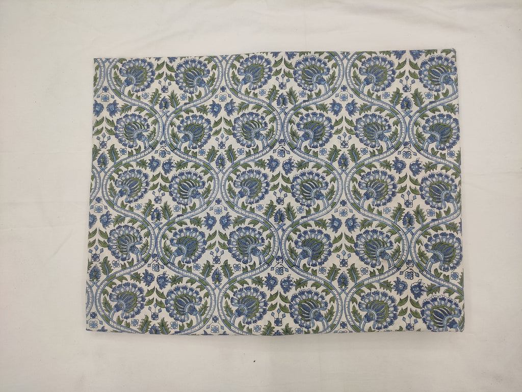 Blue Floral Hand Block Print Cotton Fabric, Indian Dress Fabric by the Yard