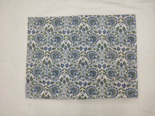 Blue Floral Hand Block Print Cotton Fabric, Indian Dress Fabric by the Yard