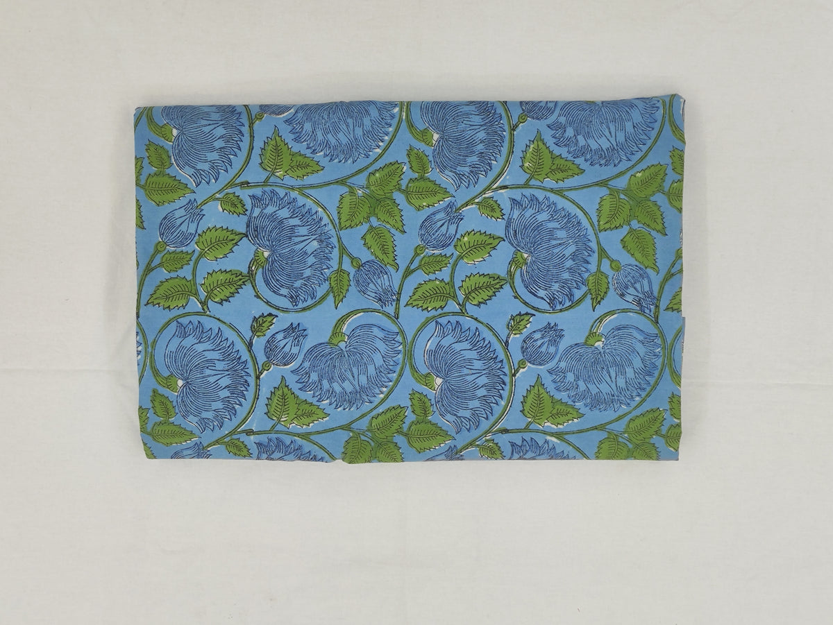 Mughal Floral Print Cotton Fabric: Indian Hand Block Print