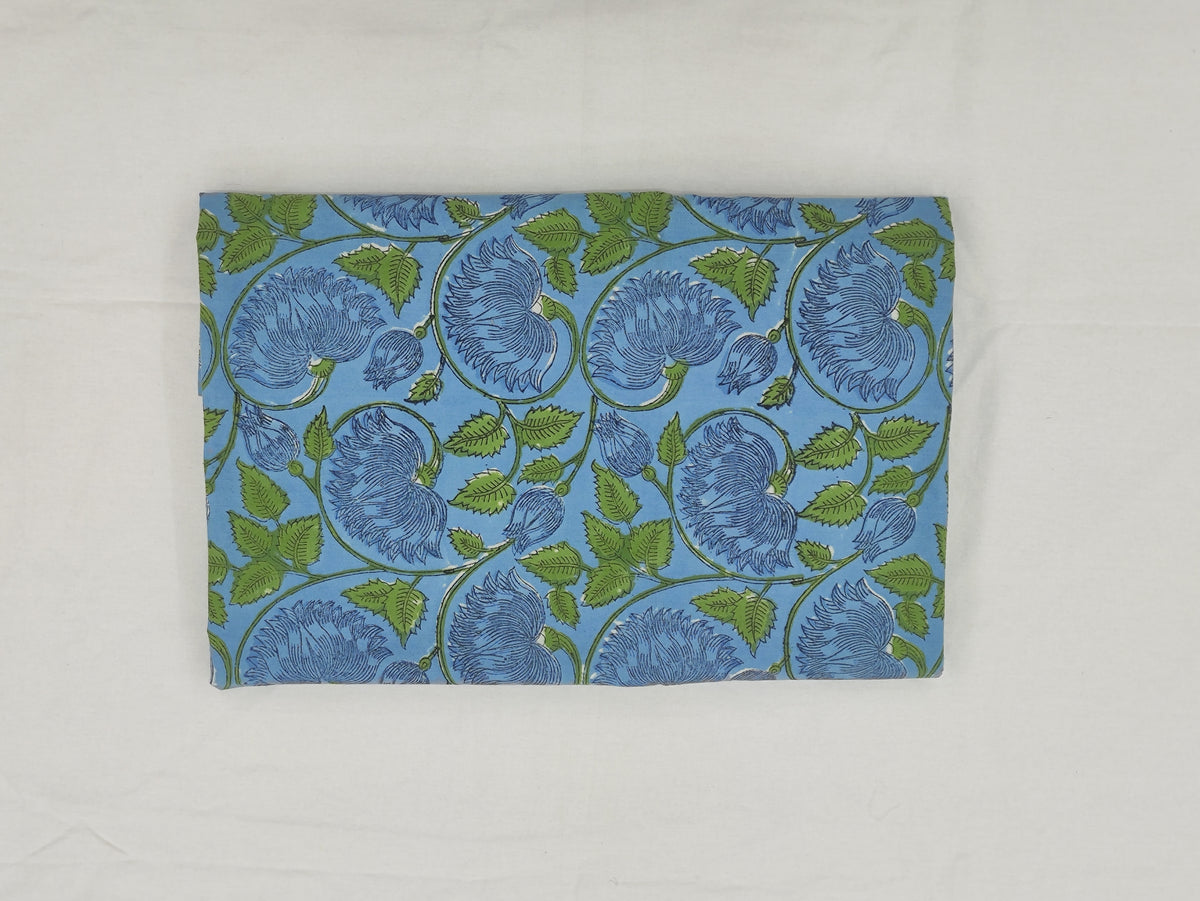 Mughal Floral Print Cotton Fabric: Indian Hand Block Print