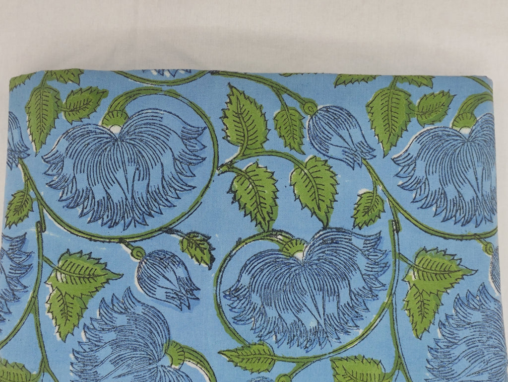 Mughal Floral Print Cotton Fabric: Indian Hand Block Print