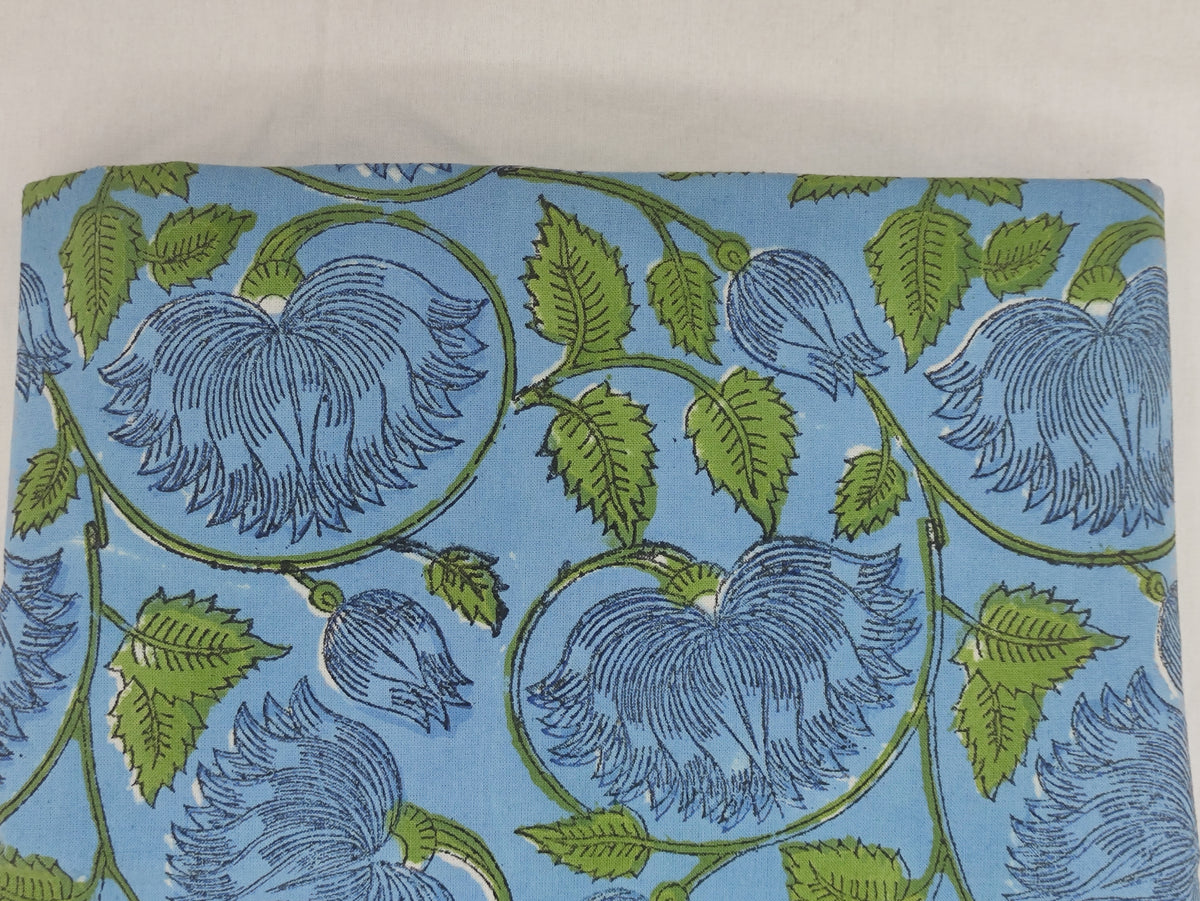 Mughal Floral Print Cotton Fabric: Indian Hand Block Print