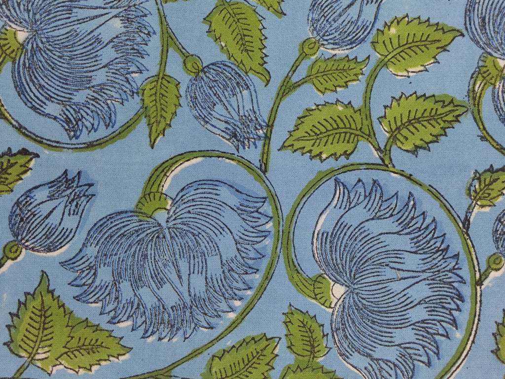 Mughal Floral Print Cotton Fabric: Indian Hand Block Print
