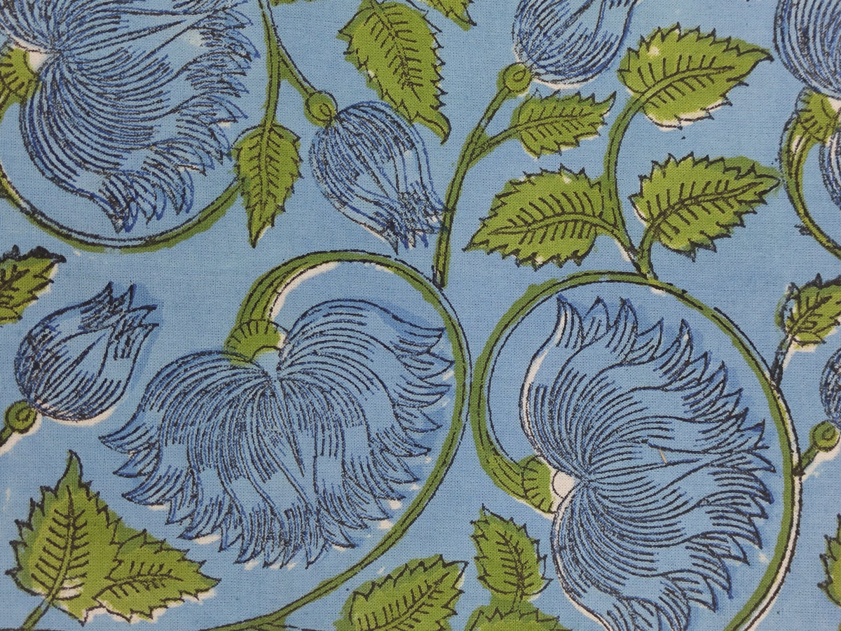 Mughal Floral Print Cotton Fabric: Indian Hand Block Print