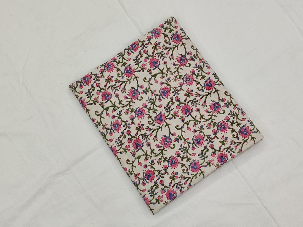 Floral Block Print Cotton Fabric: Hand-Stamped Indian Fabric By The Yard
