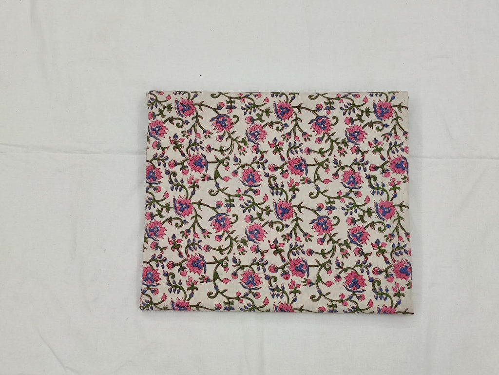 Floral Block Print Cotton Fabric: Hand-Stamped Indian Fabric By The Yard