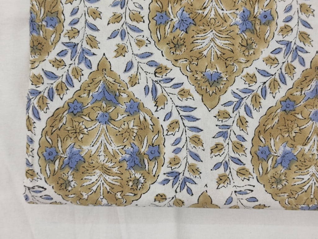 Brown and White colour Pure Cotton Block Print Fabric by the Yard, fabric by the meter, Indian Wood Block, Handstamped