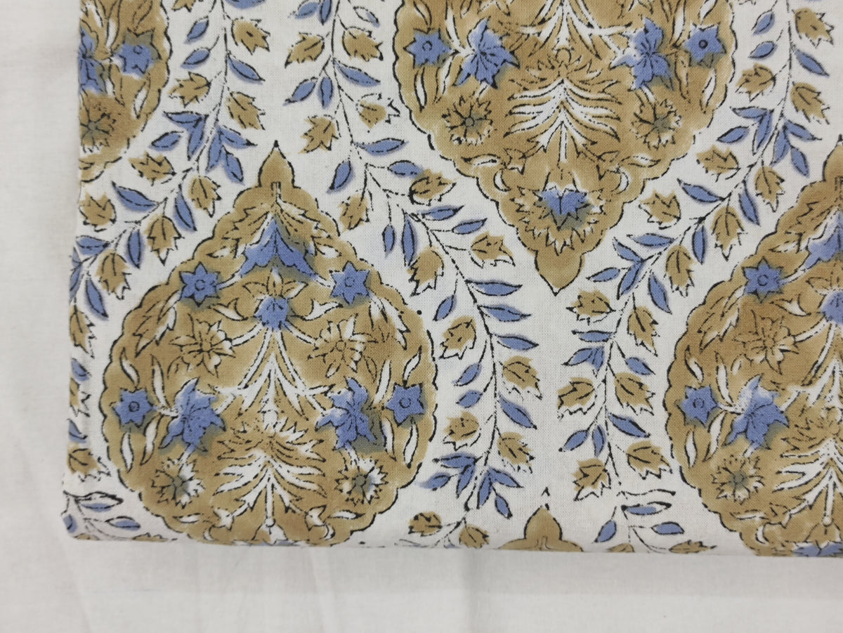 Brown and White colour Pure Cotton Block Print Fabric by the Yard, fabric by the meter, Indian Wood Block, Handstamped