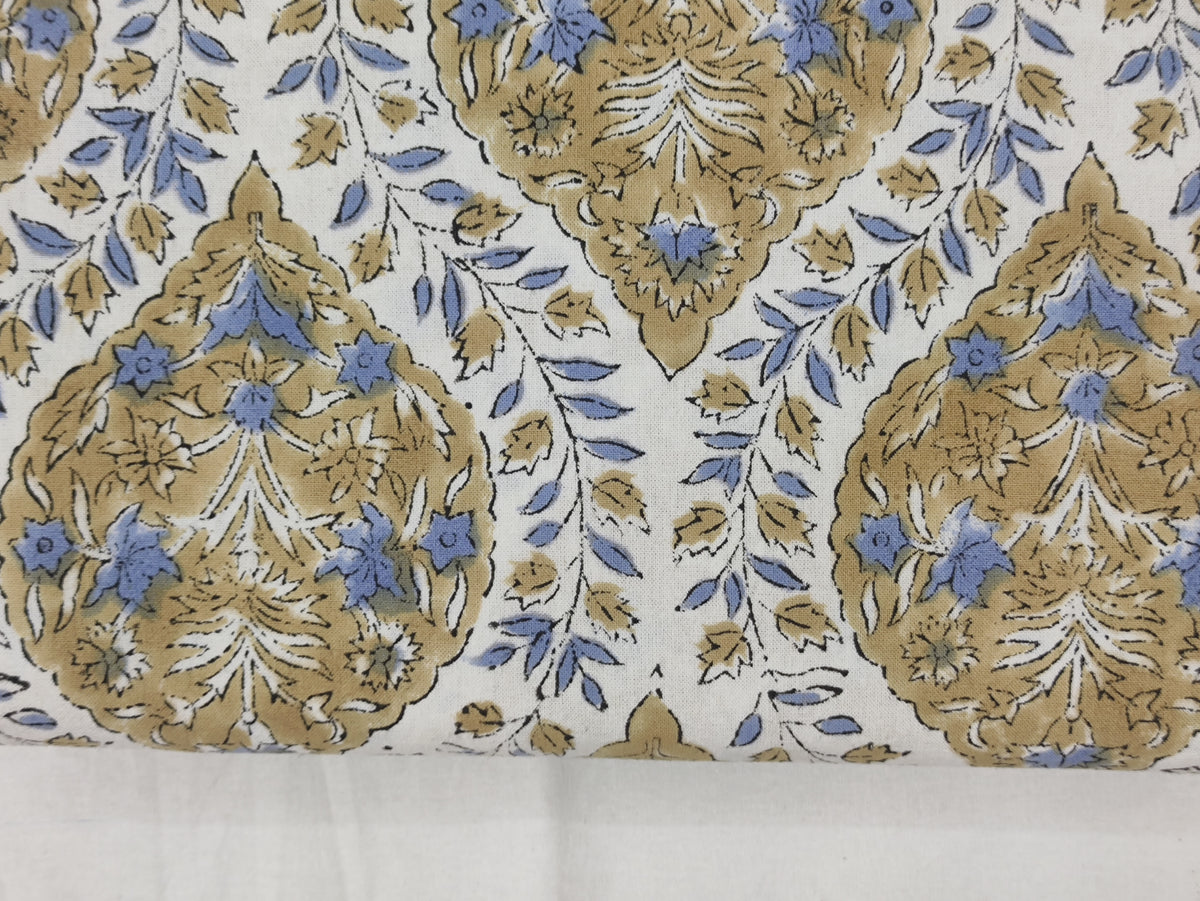 Brown and White colour Pure Cotton Block Print Fabric by the Yard, fabric by the meter, Indian Wood Block, Handstamped