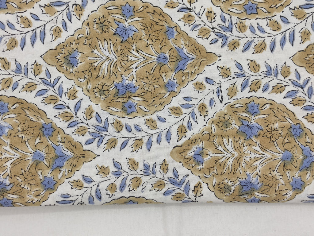Brown and White colour Pure Cotton Block Print Fabric by the Yard, fabric by the meter, Indian Wood Block, Handstamped