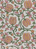 Hand Block Print Cotton Fabric: Floral Mughal Design, By The Yard