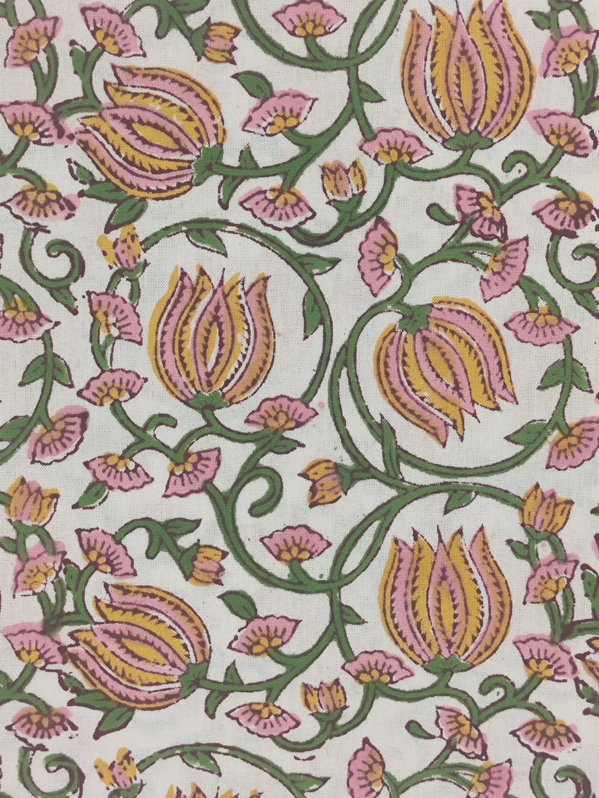 Hand Block Print Cotton Fabric: Floral Mughal Design, By The Yard