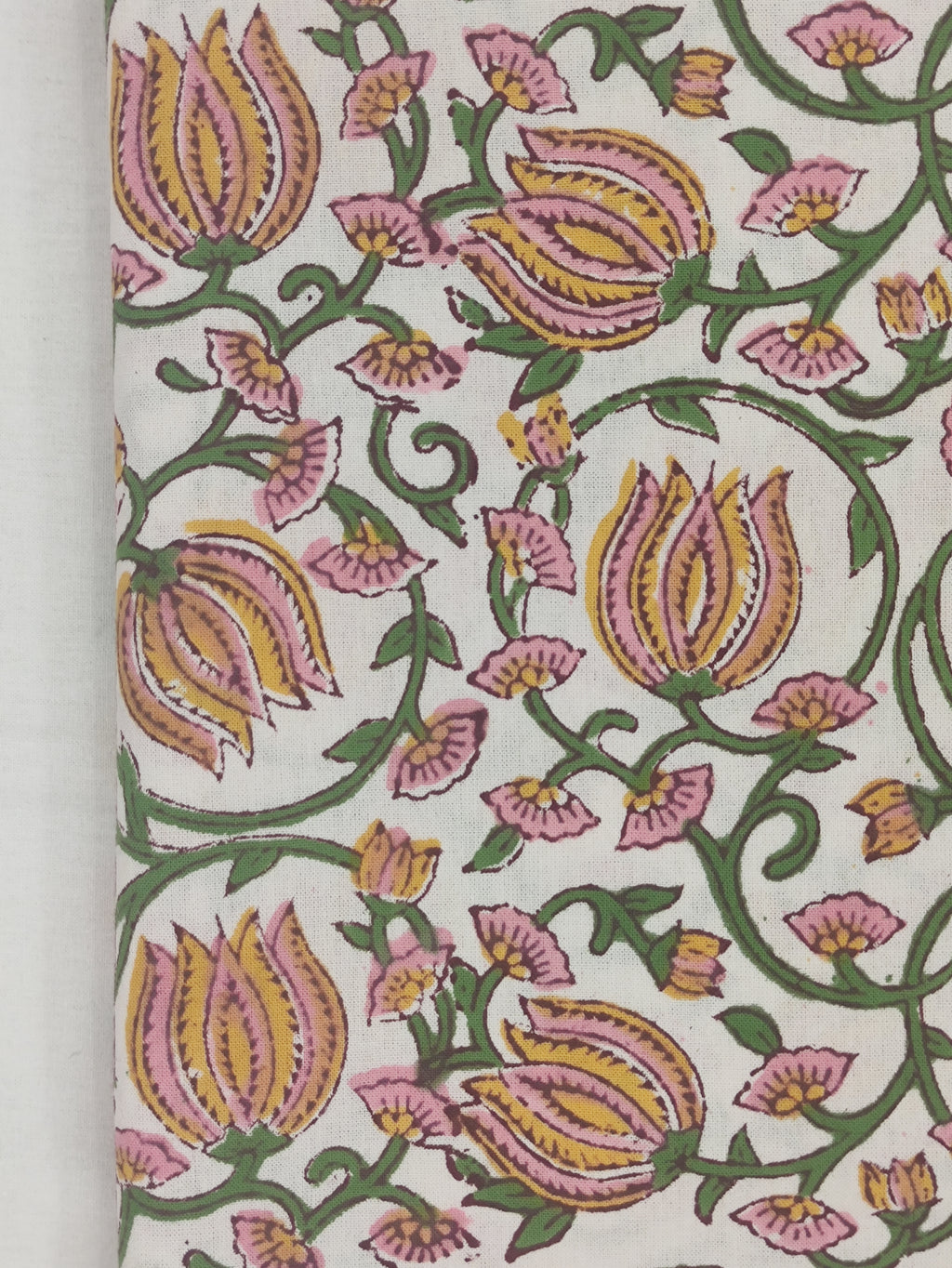 Hand Block Print Cotton Fabric: Floral Mughal Design, By The Yard
