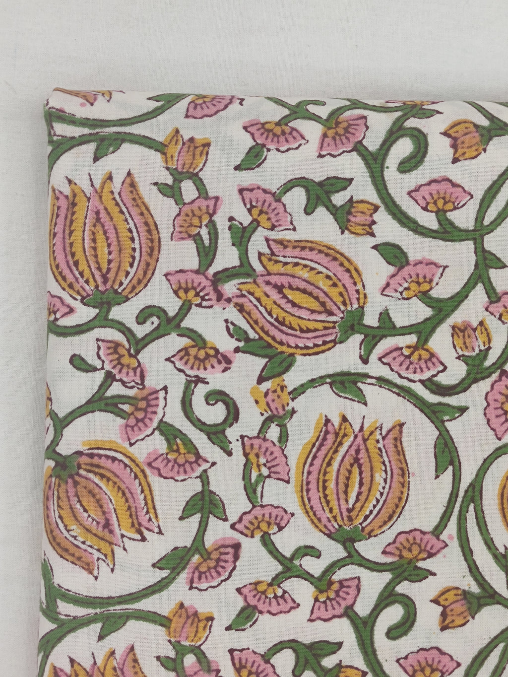 Hand Block Print Cotton Fabric: Floral Mughal Design, By The Yard