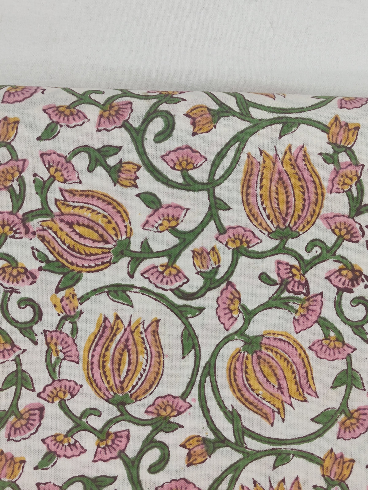 Hand Block Print Cotton Fabric: Floral Mughal Design, By The Yard
