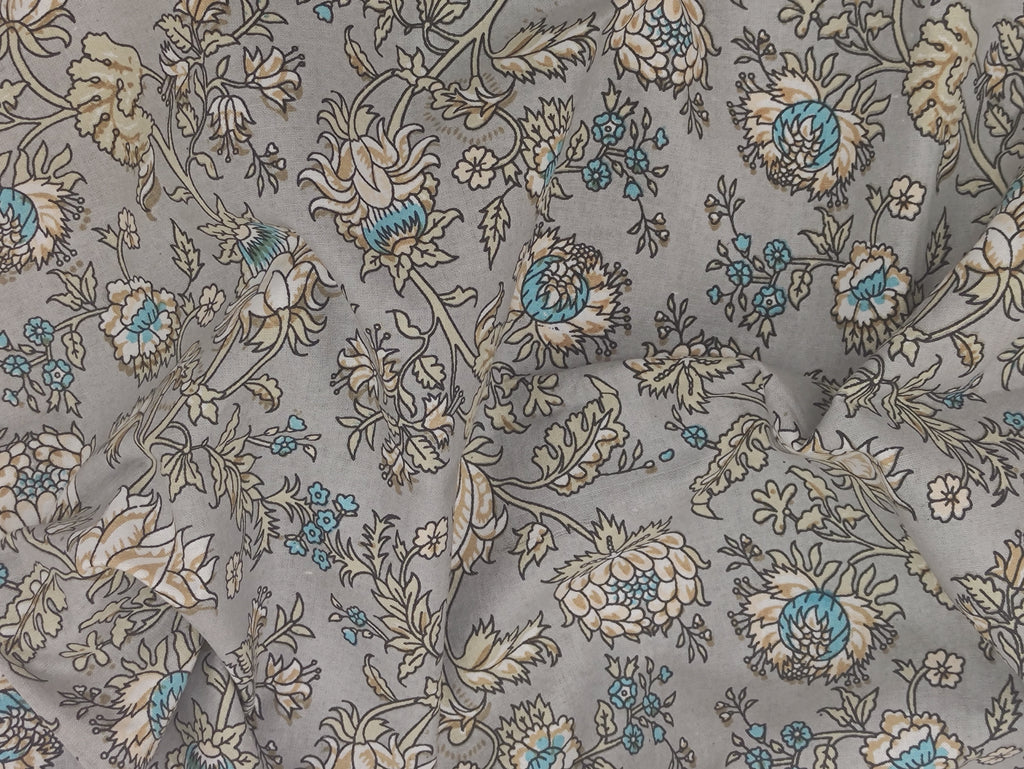 Floral Block Print Cotton Fabric, Purple Indian Fabric By The Yard