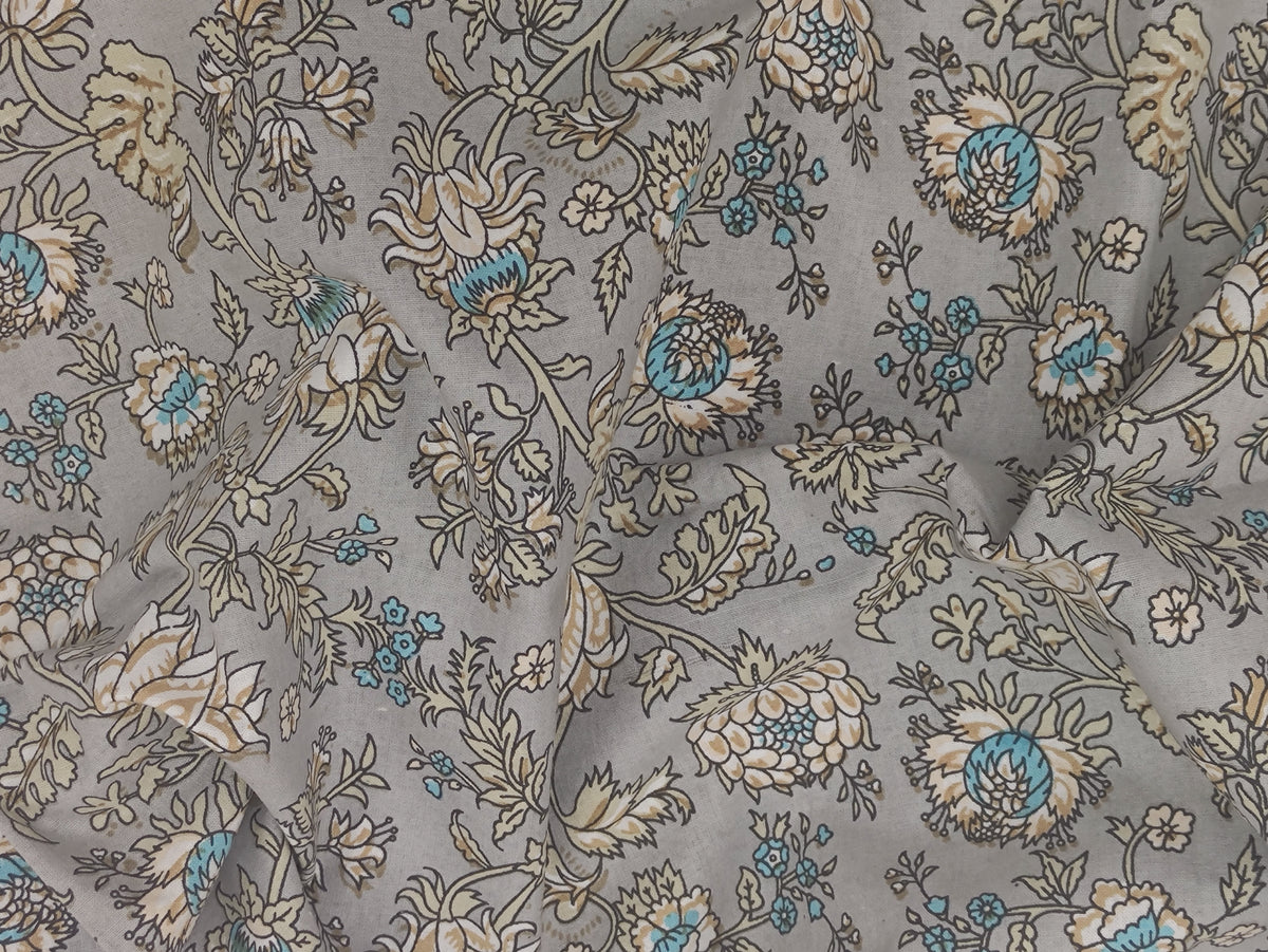 Floral Block Print Cotton Fabric, Purple Indian Fabric By The Yard