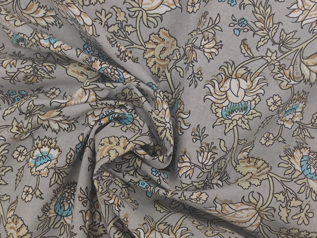 Floral Block Print Cotton Fabric, Purple Indian Fabric By The Yard