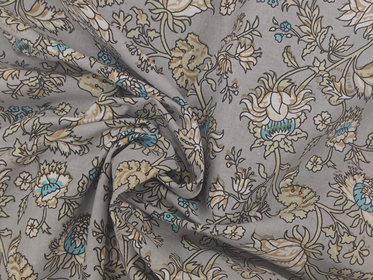 Floral Block Print Cotton Fabric, Purple Indian Fabric By The Yard