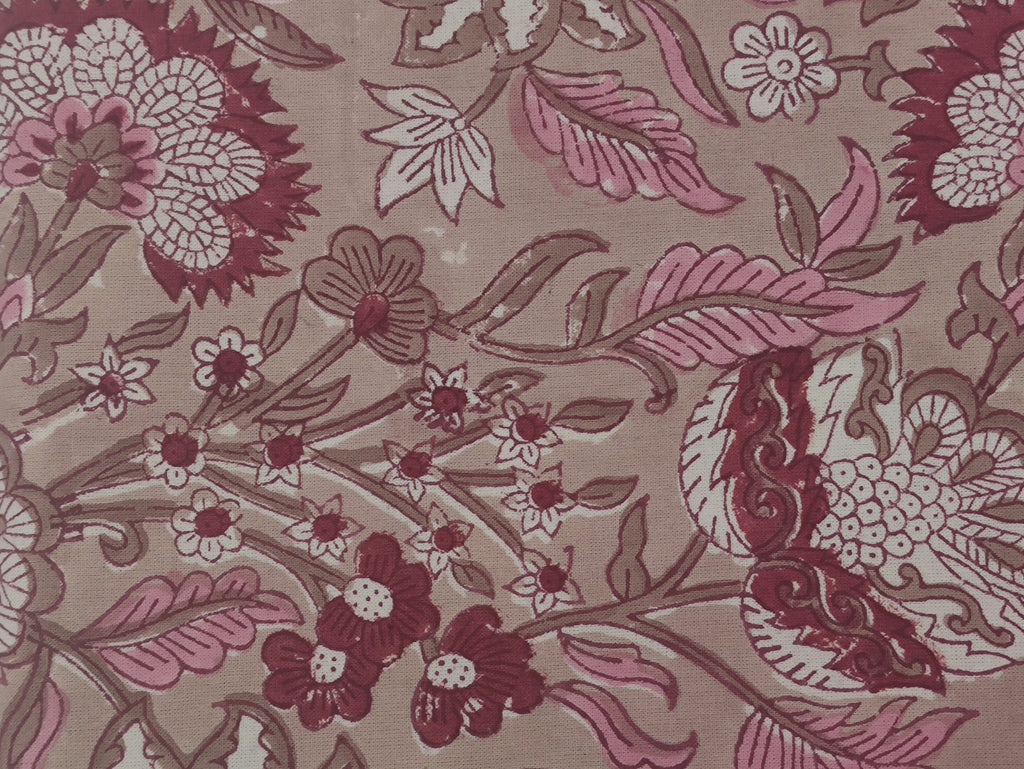 Mughal Print Cotton Fabric: Indian Hand Block Floral Fabric by the Yard