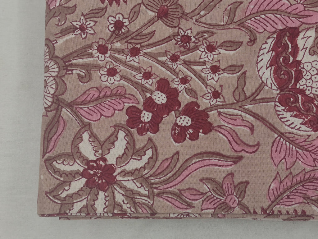 Mughal Print Cotton Fabric: Indian Hand Block Floral Fabric by the Yard