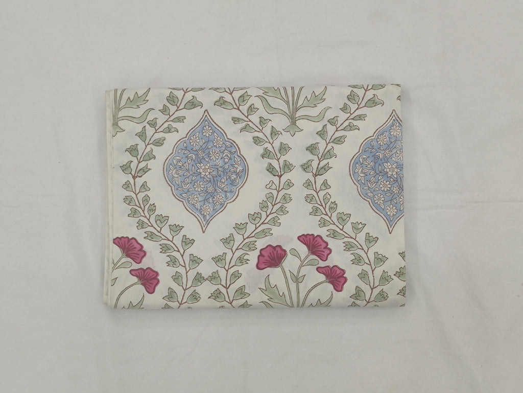 Mughal Print Cotton Fabric: Hand-Stamped Floral Dress Fabric
