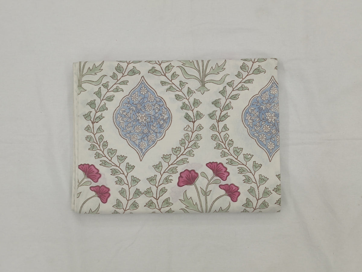 Mughal Print Cotton Fabric: Hand-Stamped Floral Dress Fabric