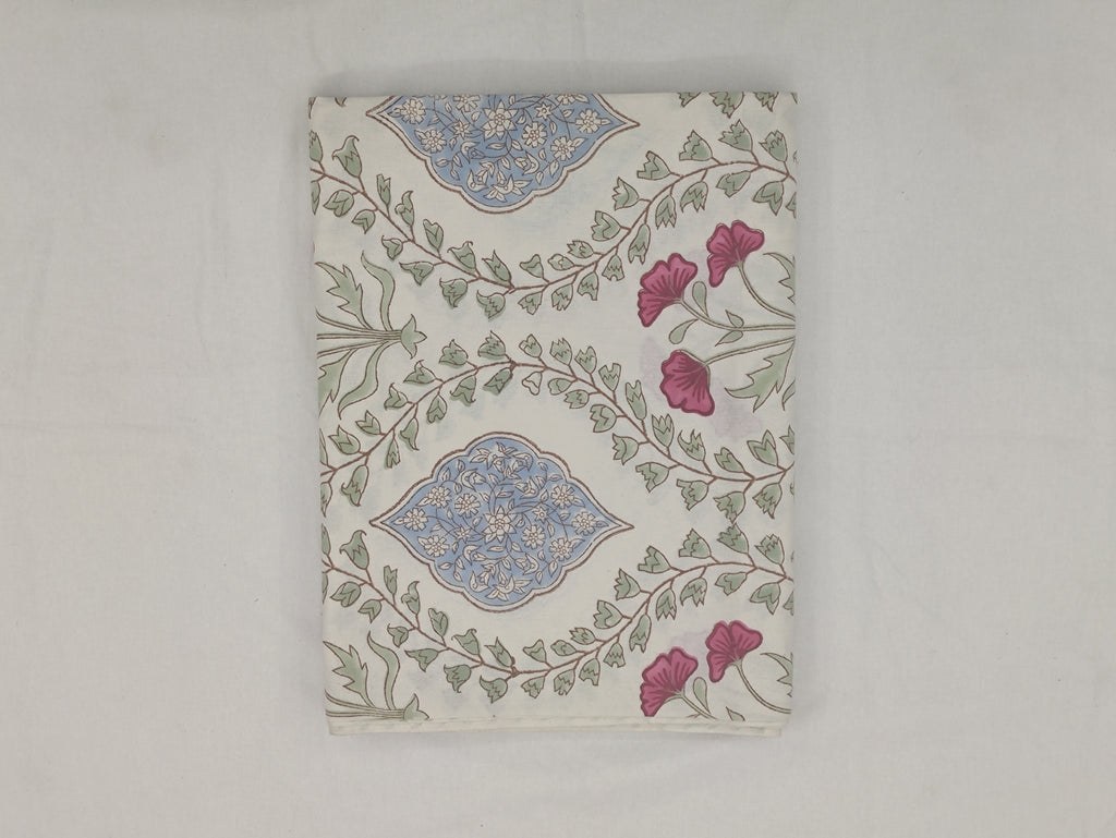 Mughal Print Cotton Fabric: Hand-Stamped Floral Dress Fabric