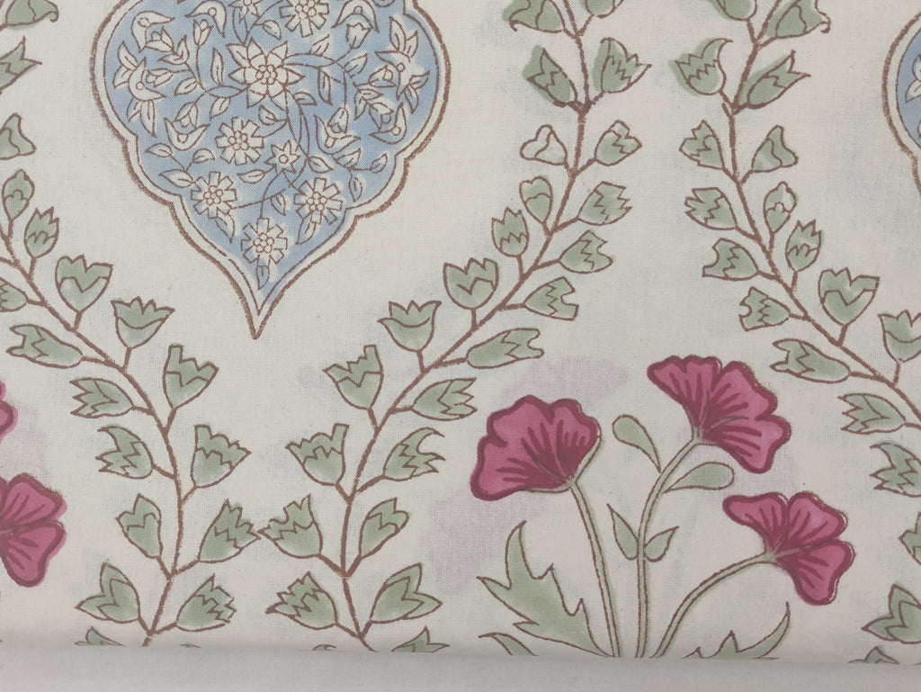 Mughal Print Cotton Fabric: Hand-Stamped Floral Dress Fabric