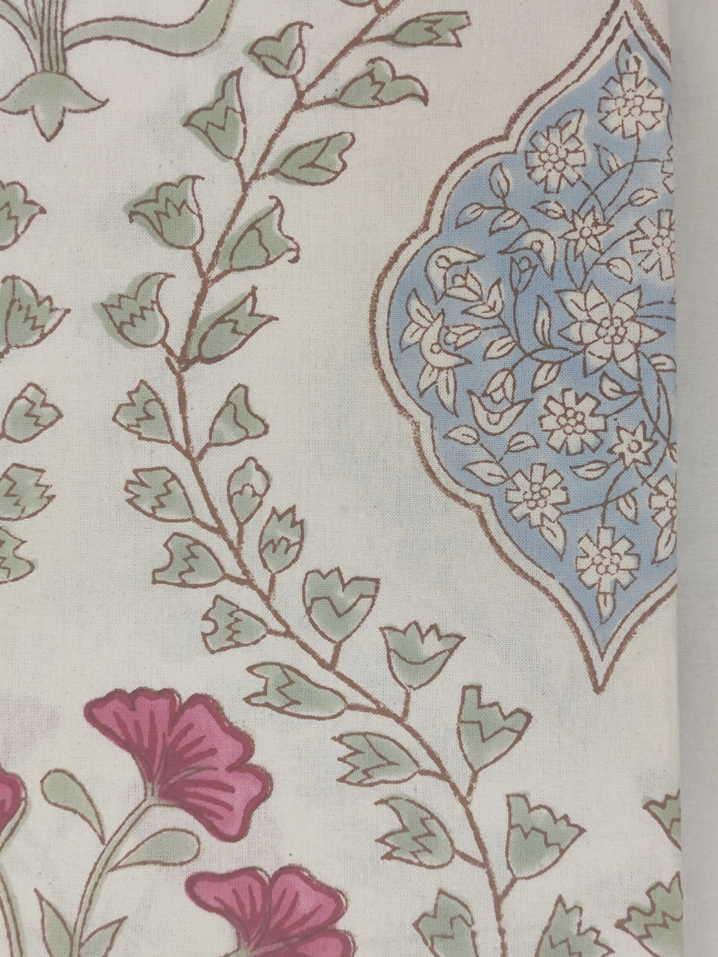 Mughal Print Cotton Fabric: Hand-Stamped Floral Dress Fabric