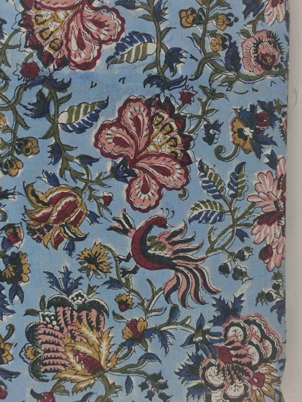Mughal Floral Print Cotton Fabric: Hand Block Printed Indian Fabric