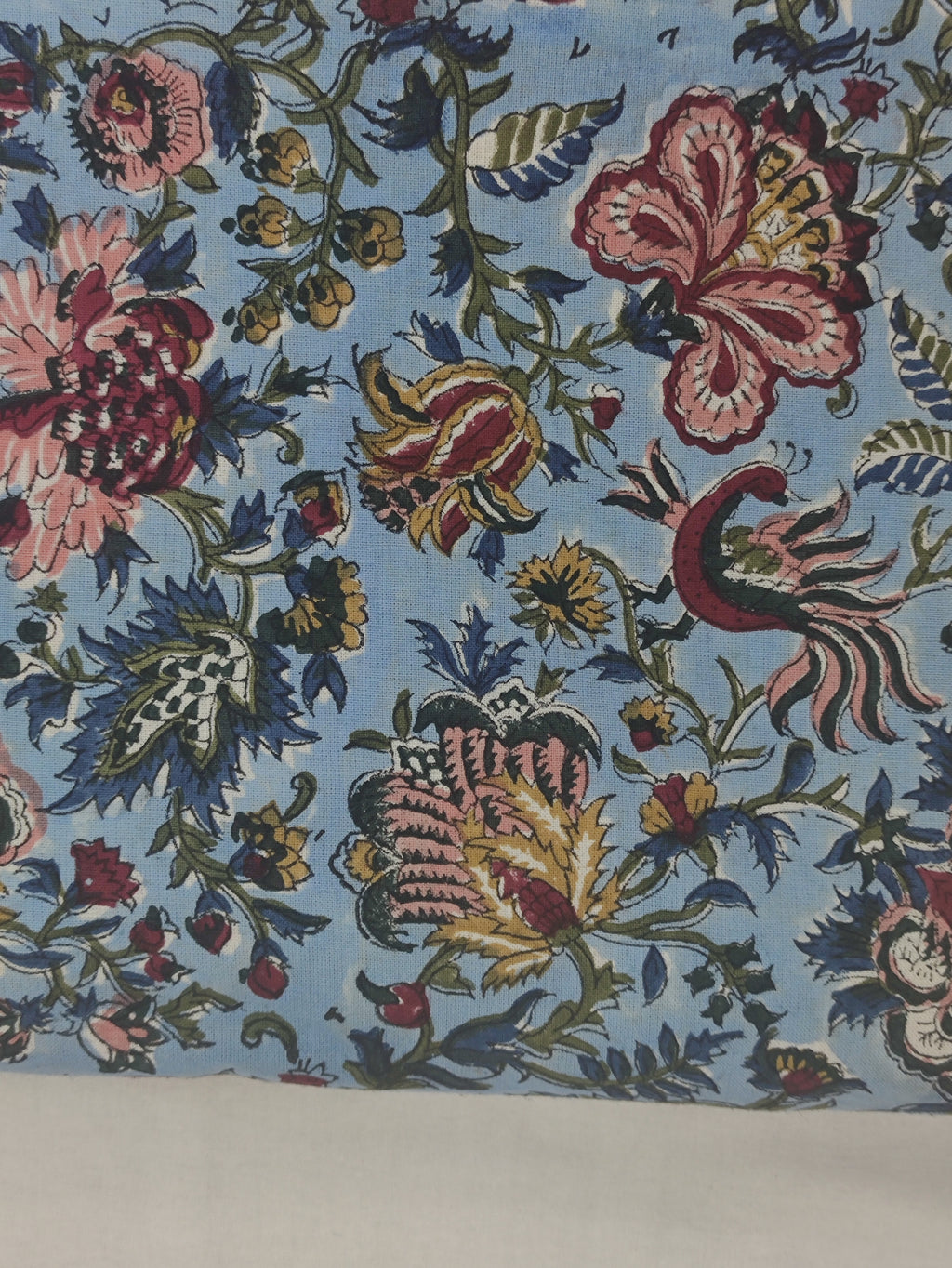 Mughal Floral Print Cotton Fabric: Hand Block Printed Indian Fabric
