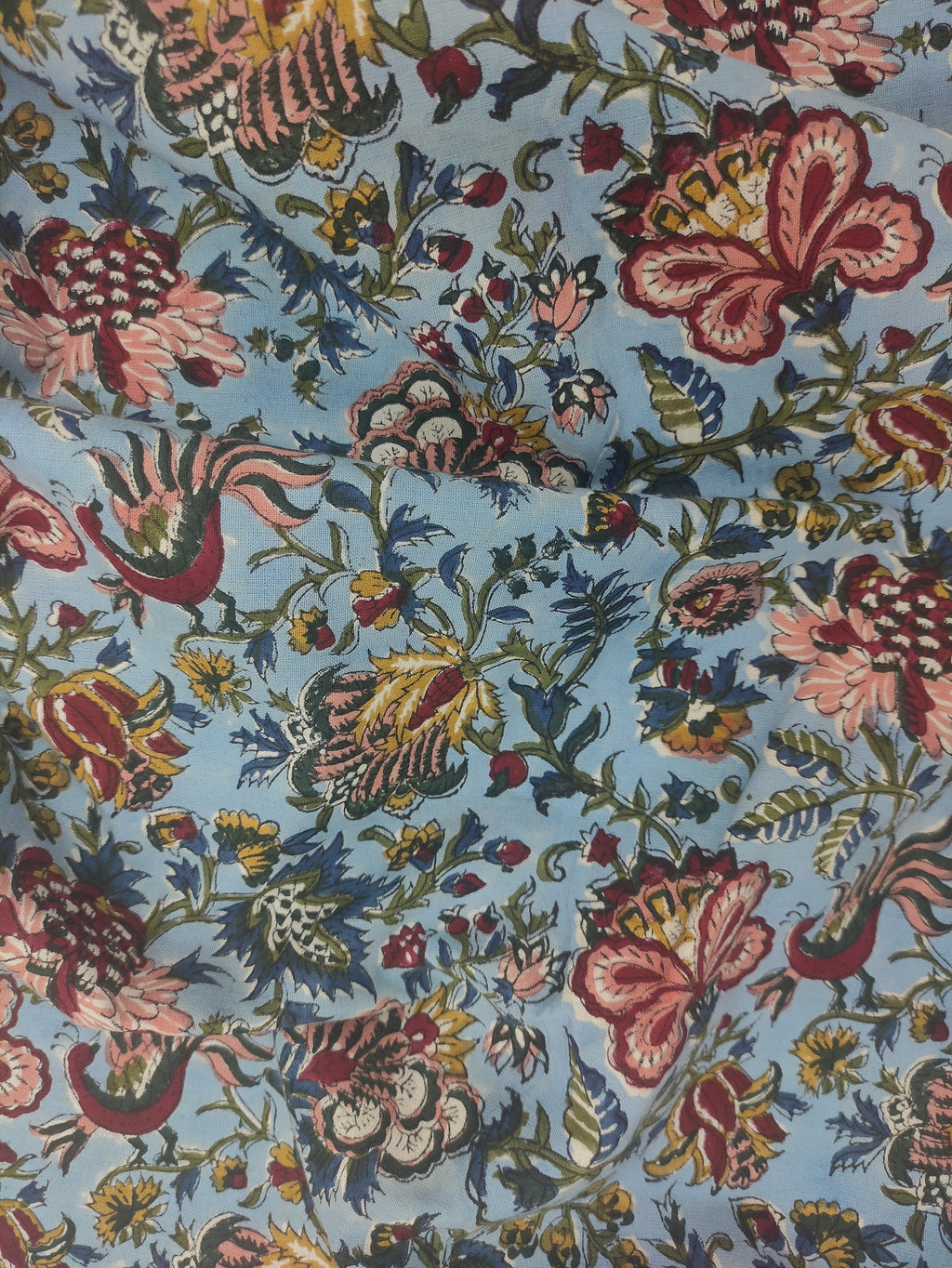 Mughal Floral Print Cotton Fabric: Hand Block Printed Indian Fabric