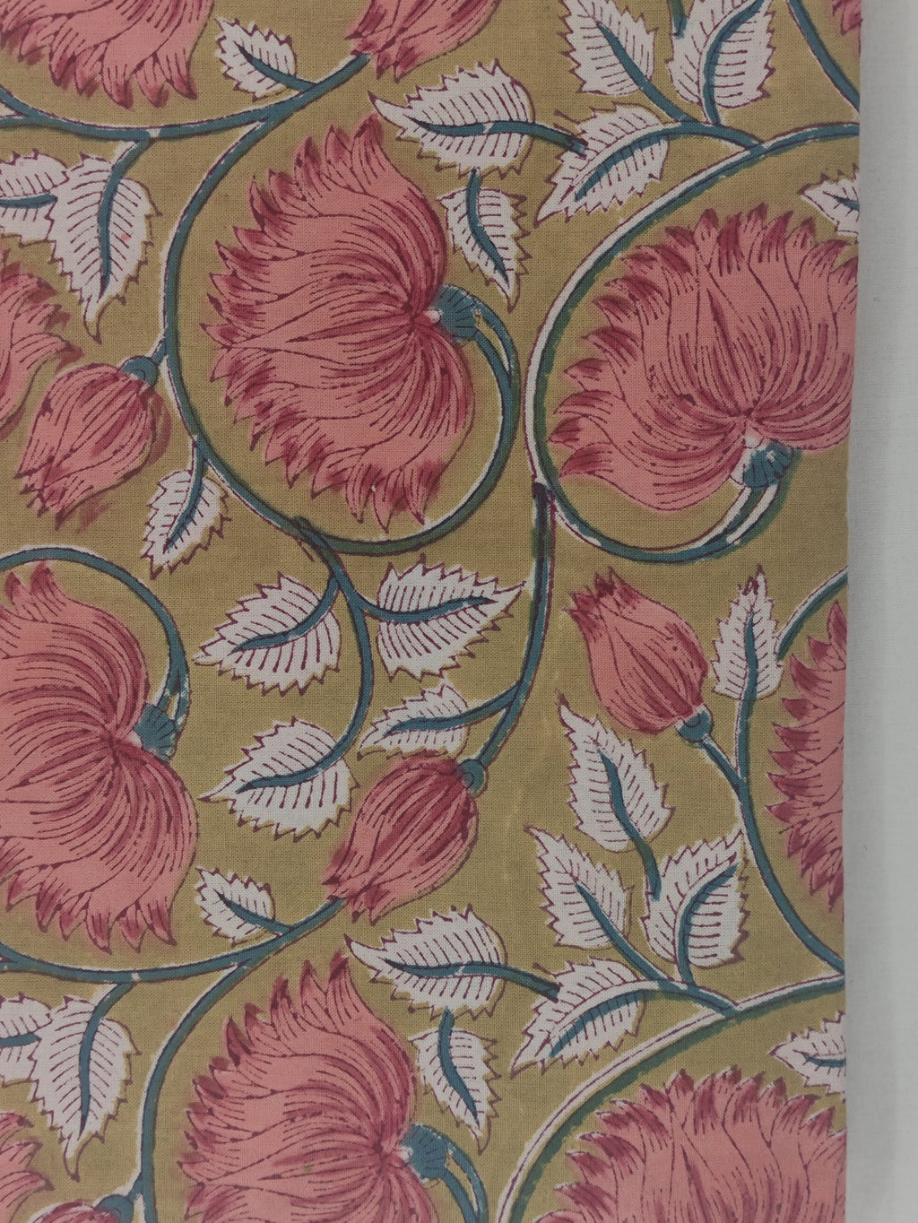 Mughal Floral Print Cotton Fabric: Hand Block Printed Indian Sewing Material