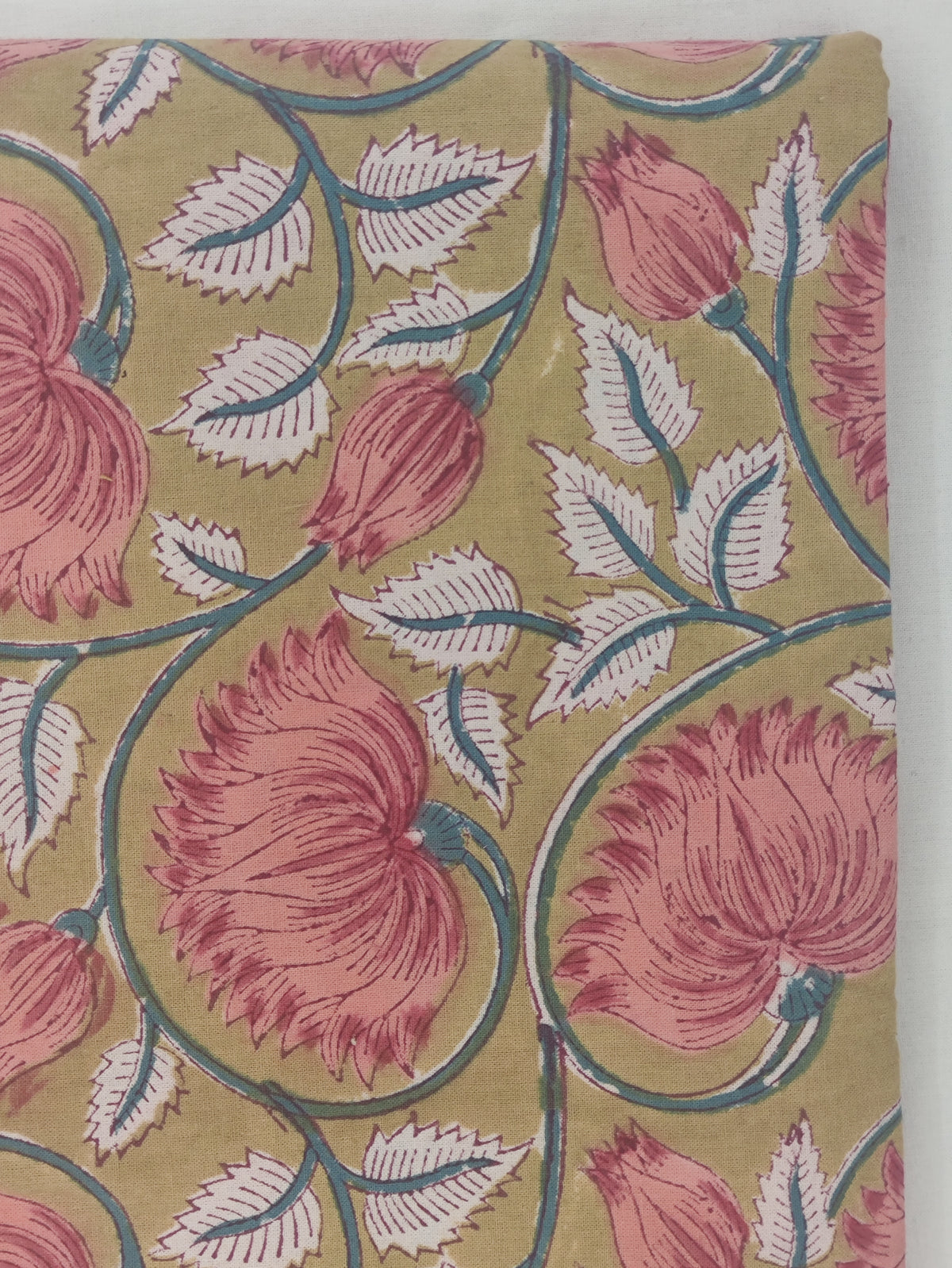 Mughal Floral Print Cotton Fabric: Hand Block Printed Indian Sewing Material