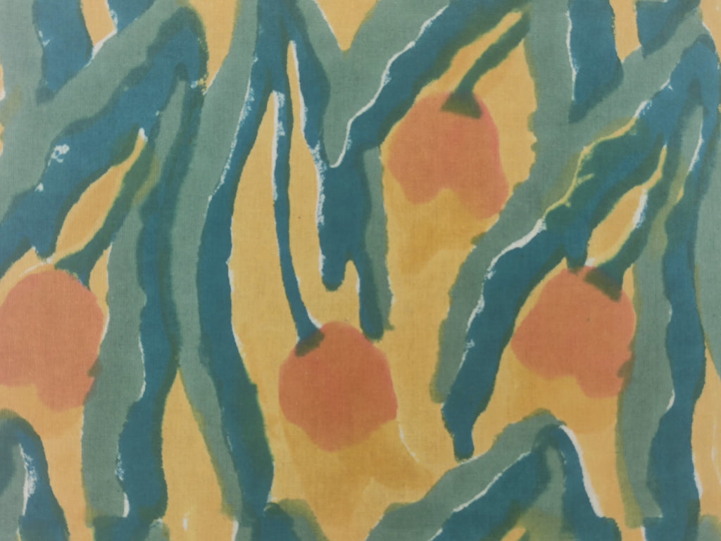 Indian Cotton Fabric: Blue, Yellow, Orange Wood Block Print
