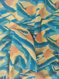 Indian Cotton Fabric: Blue, Yellow, Orange Wood Block Print