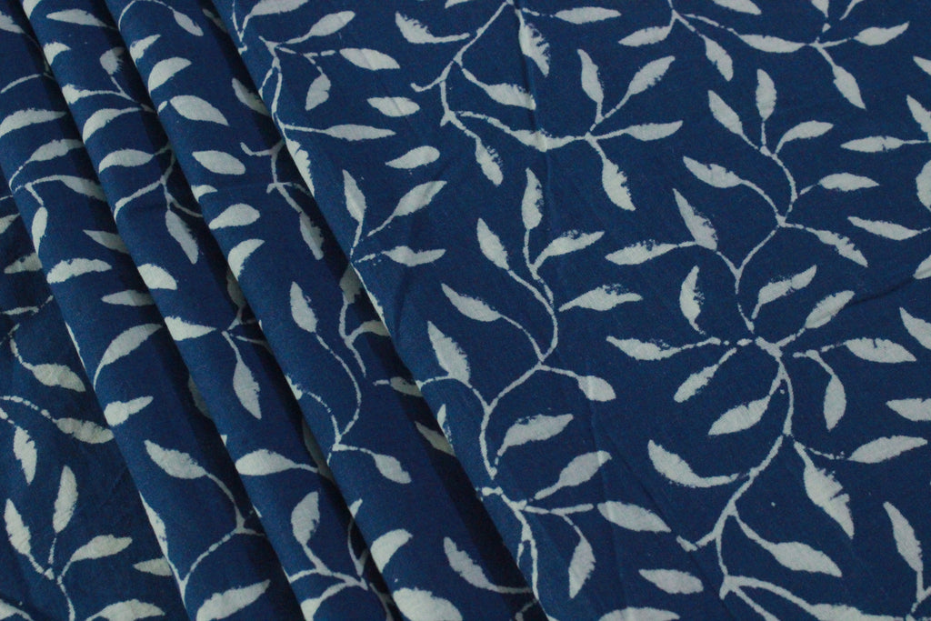 Blue Floral Blockprint Cotton Fabric: Handstamped Indian Fabric