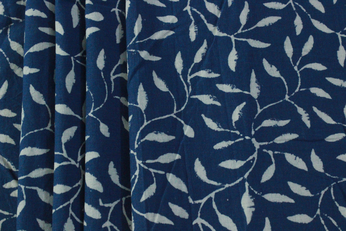 Blue Floral Blockprint Cotton Fabric: Handstamped Indian Fabric